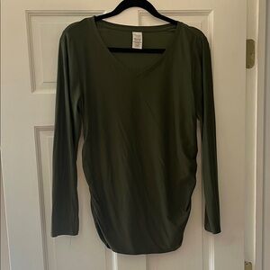 Time and Tru Maternity Deep Green V-Neck Long Sleeve Top